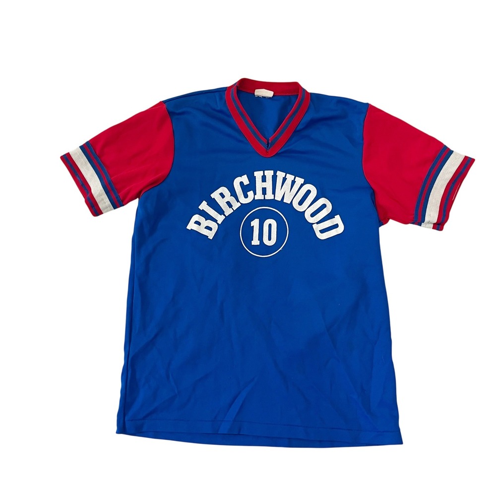 Vintage 70s Majestic Birchwood Jersey Shirt Blue Red Mens V-Neck Number 3 USA